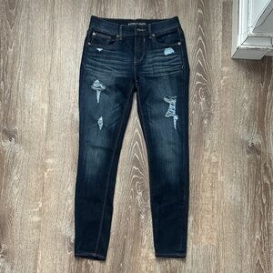 Express Distressed Dark Blue Women's Jeans Size 0 Mid Rise Legging
